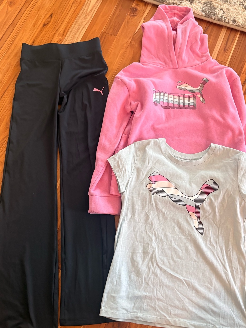 Puma Kids 3-Piece Set — Pink Hoodie, Black Leggings & Light blue Tee